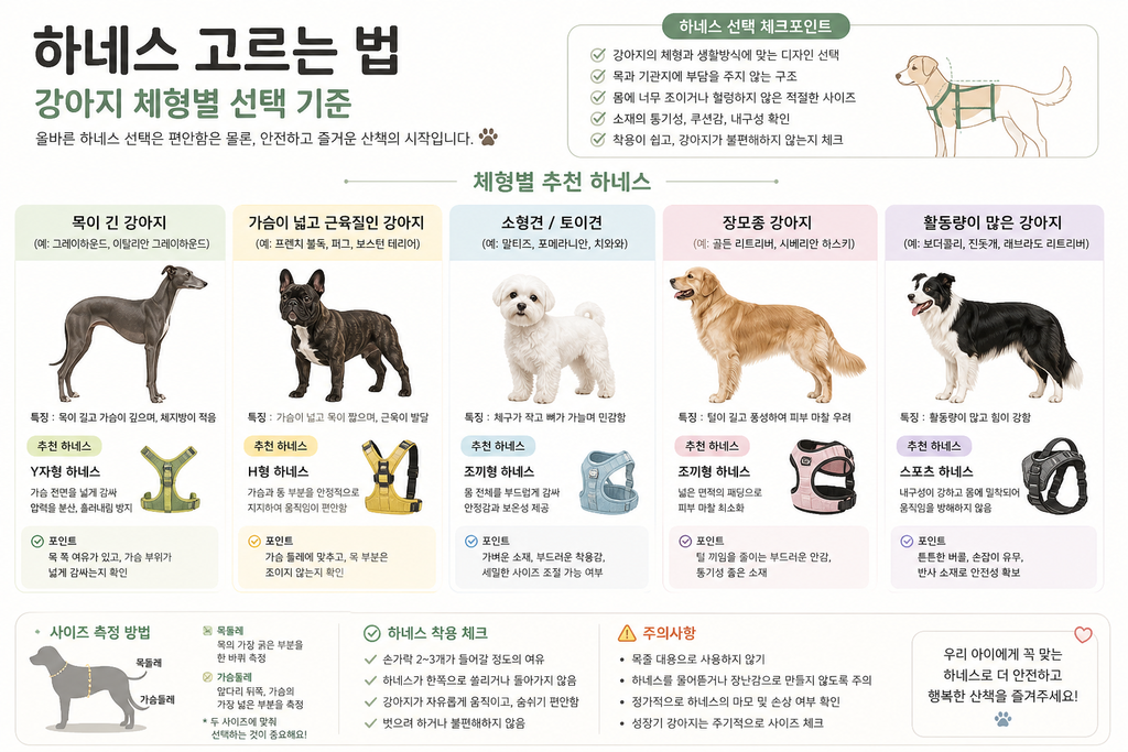 하네스 고르는 법 강아지 체형별 선택 기준